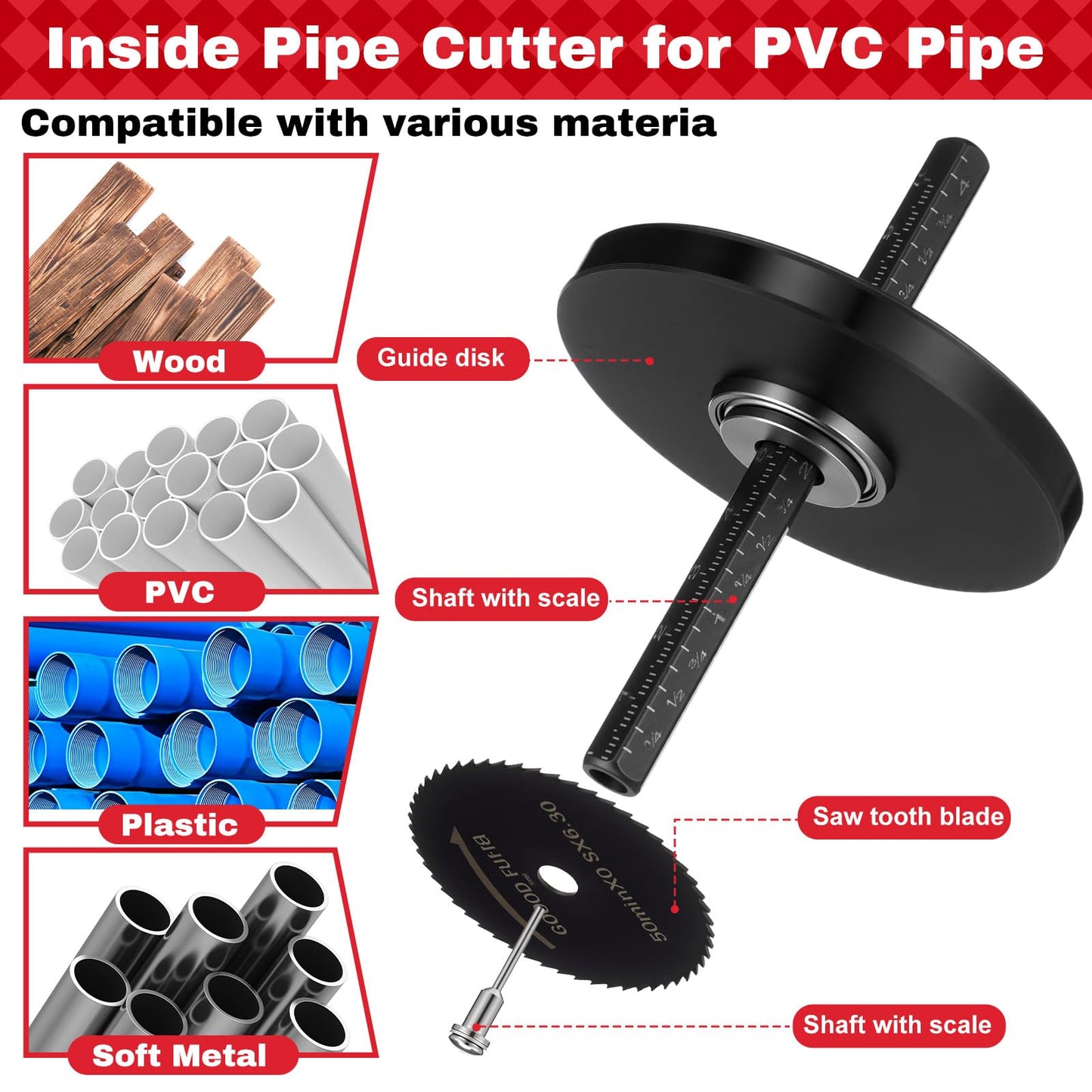 Blulu 11 Piece PVC Pipe Reamer Kit for 1/2" Drill, 1.5", 2", 3", 4" Reamer, Plumbing Tool Inside Pipe Cutter with Scale and 6 Blades, Chamfer Deburring Tool for PVC, Cpvc, ABS Fittings