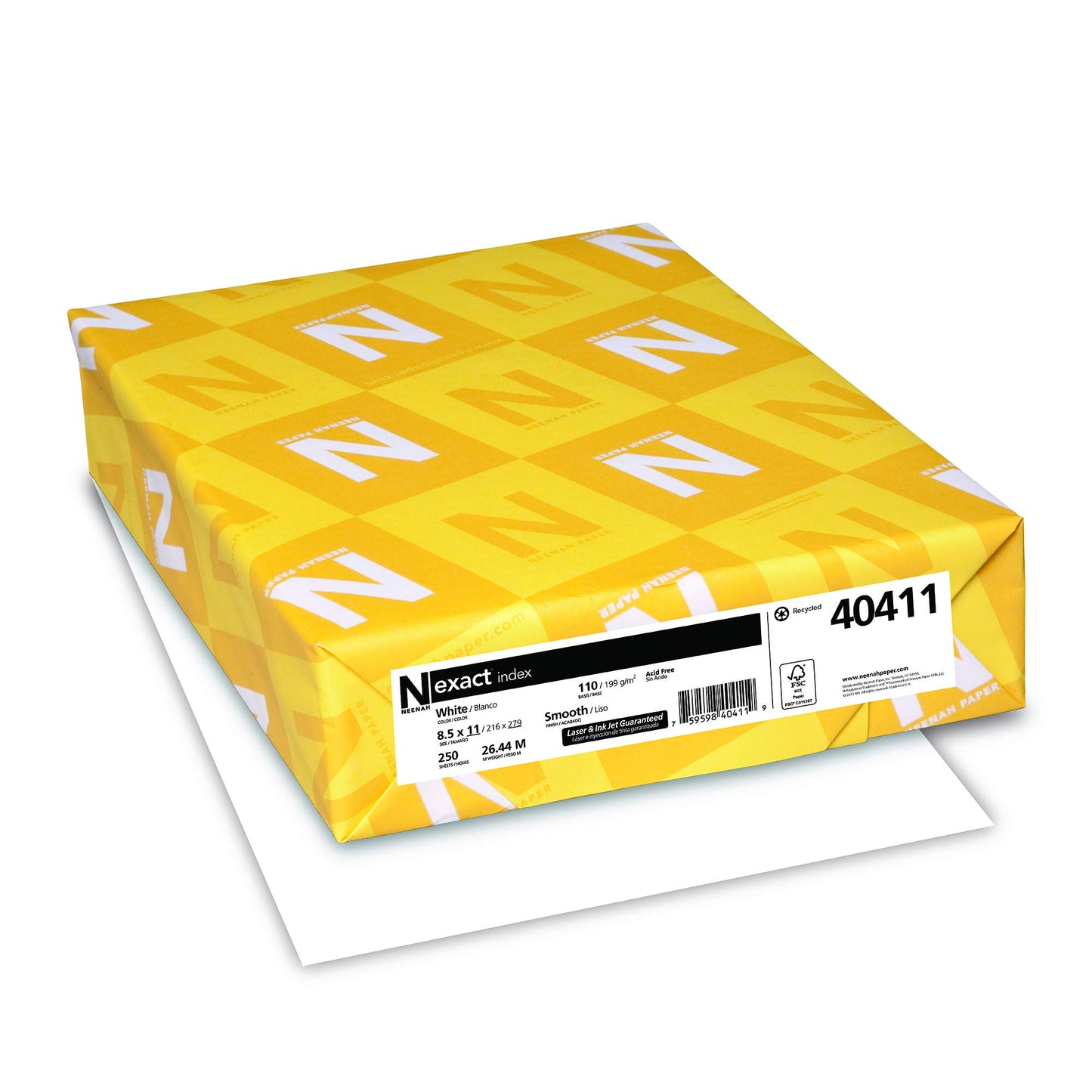 Neenah Exact Index Cardstock, 8.5" x 11", 110 lb/199 gsm, White, 94 Brightness, 2000 Sheets (40411)