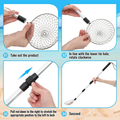 Roshtia 2 Pcs Sand Sifter for The Beach, 22"-33"/17"-36" Shell Scooper Adjustable Beach Shark Tooth Sifter Sand Shovel with Retractable Long Handle for Picking Collecting(5.5", 22"-33" Handle)