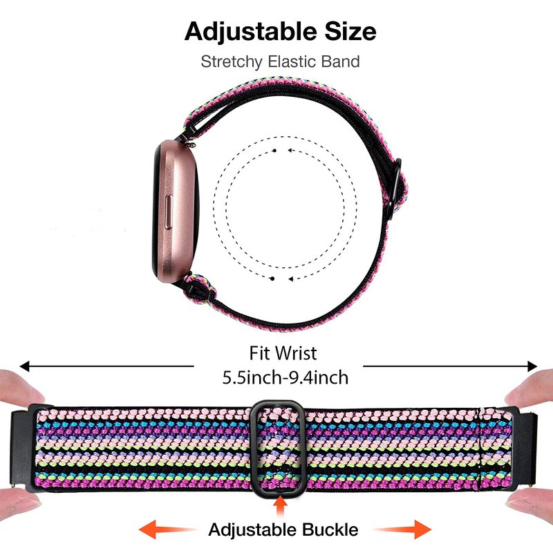 BOTNUW 4 Pack Elastic Bands - Compatible with Fit bit Versa 2, SE, Lite Wristbands - Soft Loop Nylon Adjustable Stretchy Replacement Straps for Women and Men