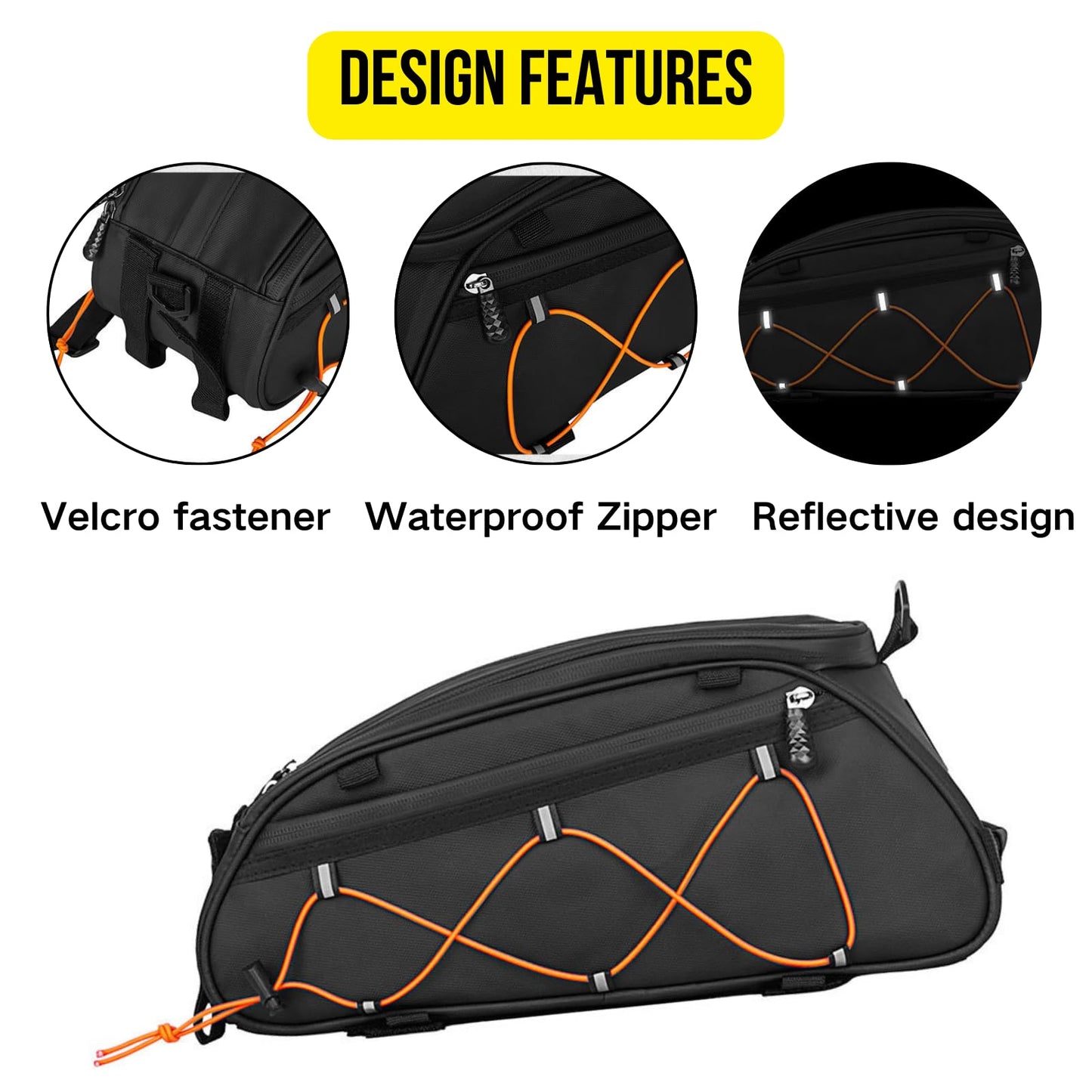 GlneYos Rear Bike Rack bag,Bicycle Trunk Pannier Saddle Seat Bag Bike Accessories with shoulder strap large capacity Waterproof Reflective Bicycle Frame Bag Panniers for riding black