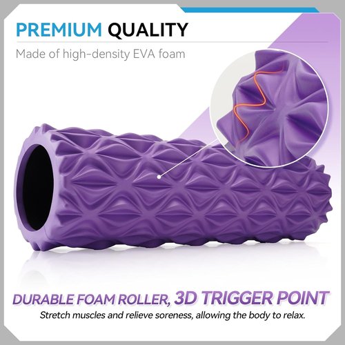Foam Roller - 15-Inch Deep Tissue Massager for Muscle Relief | Myofascial Release & Stretching (Purple)