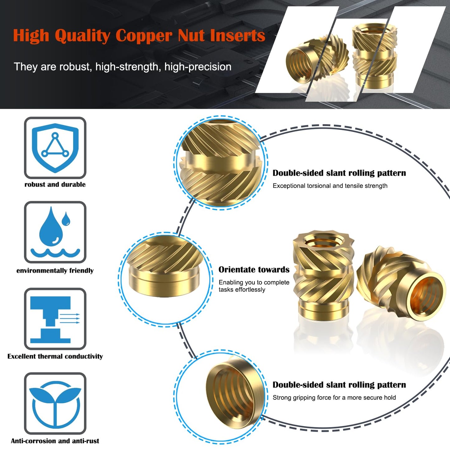 Ktehloy 150Pcs M3 Threaded Inserts, M3 Female Thread Metric Knurled Nuts Assortment Kit, Brass Heat Set Insert for Plastic and 3D Printing Components (M3x4x5, M3x6x5)