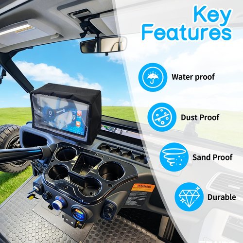 LIXOOMER Golf Cart Screen Cover for Convenient Touchscreen Use, Waterproof & Dustproof Oxford Fabric with Adjustable Drawstring, Fits Evolution & Denago Golf Carts