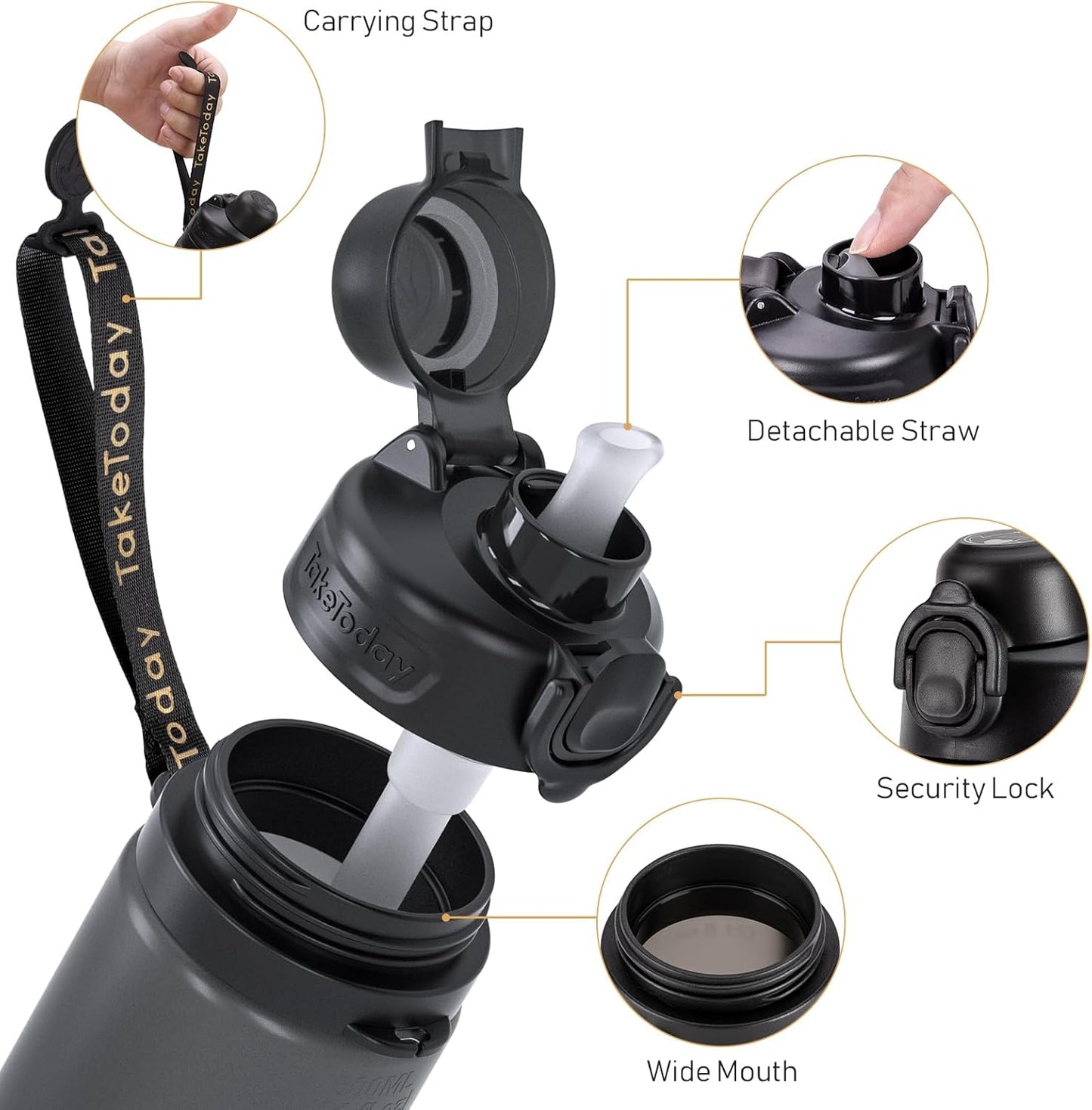 TakeToday Collapsible Water Bottle - 21oz Foldable Platinum Silicone with Straw & Carry Strap | BPA-Free, Leak-Resistant for Travel