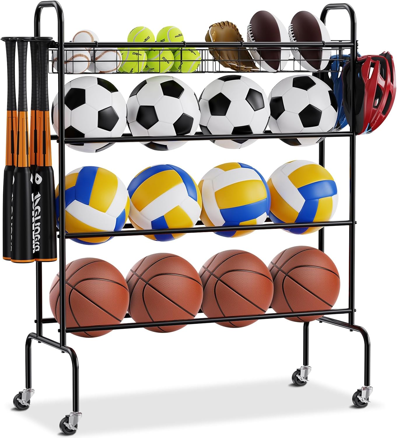 VEVOR Sports Ball Storage Cart - Lockable Basketball Cage with Double Lids | Steel Organizer for Indoor & Outdoor Use