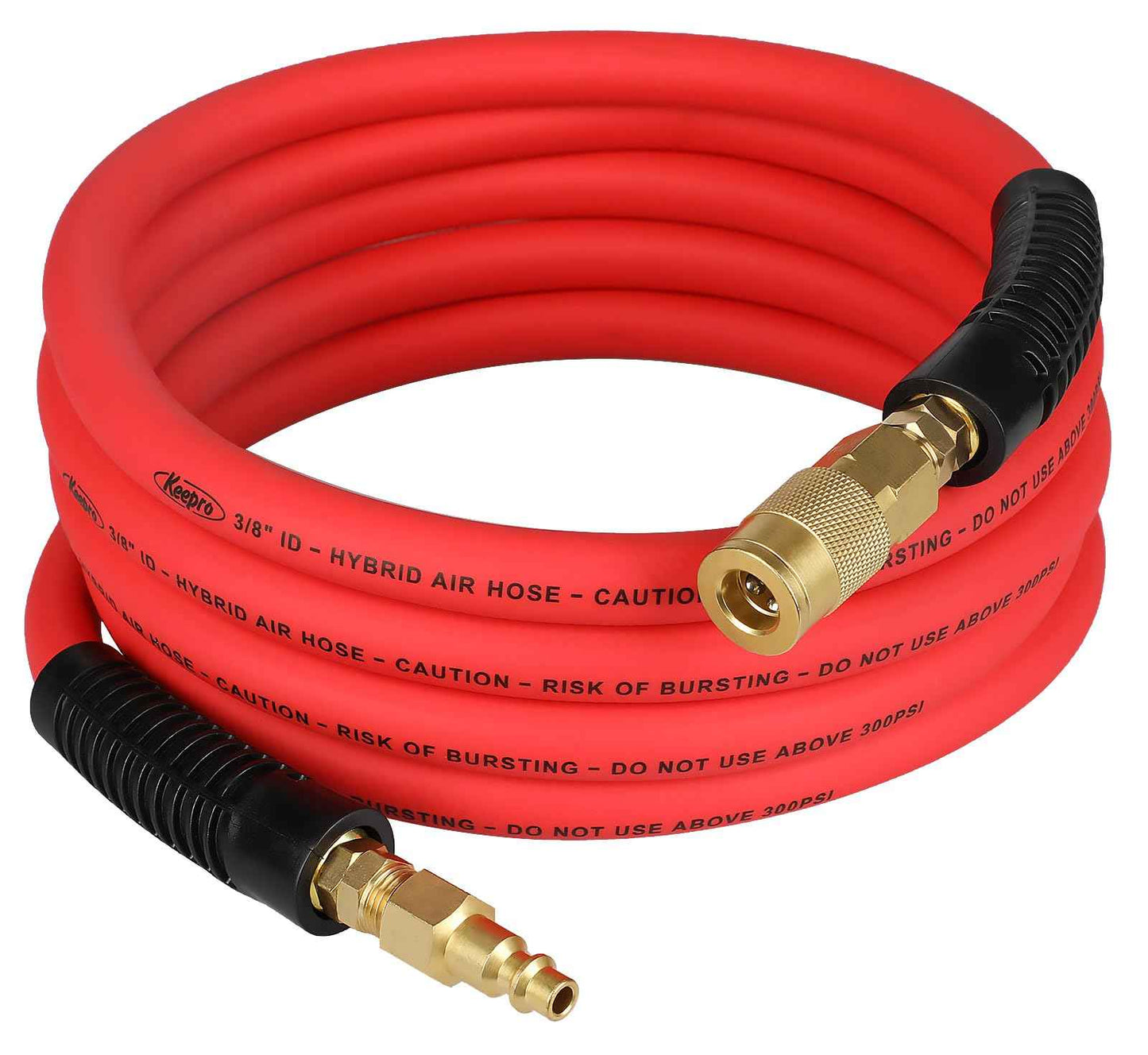 Keepro Hybrid Air Hose, Flexible 3/8 Inch ID x 10 Feet Long Lead-in Short Air Compressor Hose with Swivel Solid Brass 1/4" Industrail Quick Coupler and Plug, 300 PSI Maximum Pressure, Red