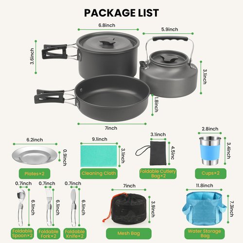 Portable BBQ Grill Cookware Set: GEEKHOM 20PCS Stainless Steel Camping Pots and Pans, Compact Foldable Design with Carrying Tote for Hiking,Camping, Backpacking, Picnic(2-3 Person)