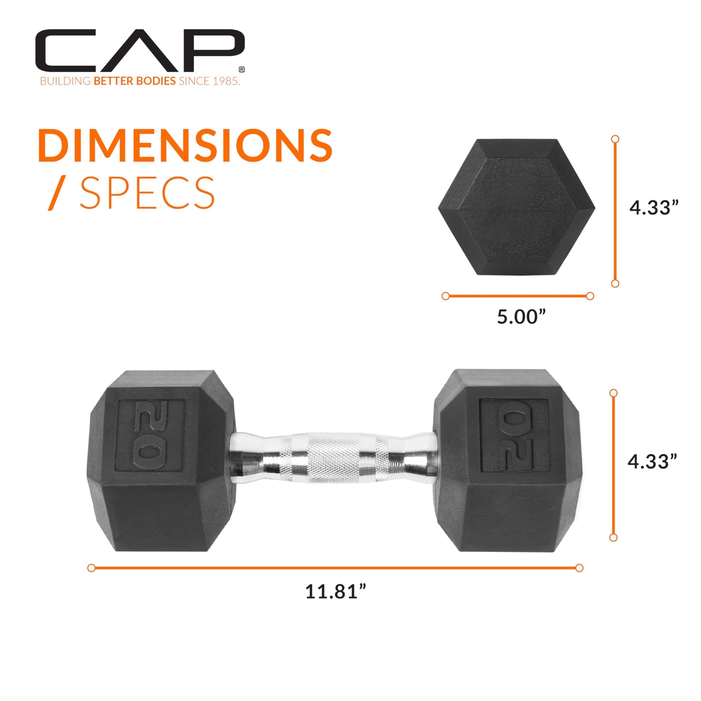 CAP Barbell 20 LB Coated Hex Dumbbell Weight, New Edition