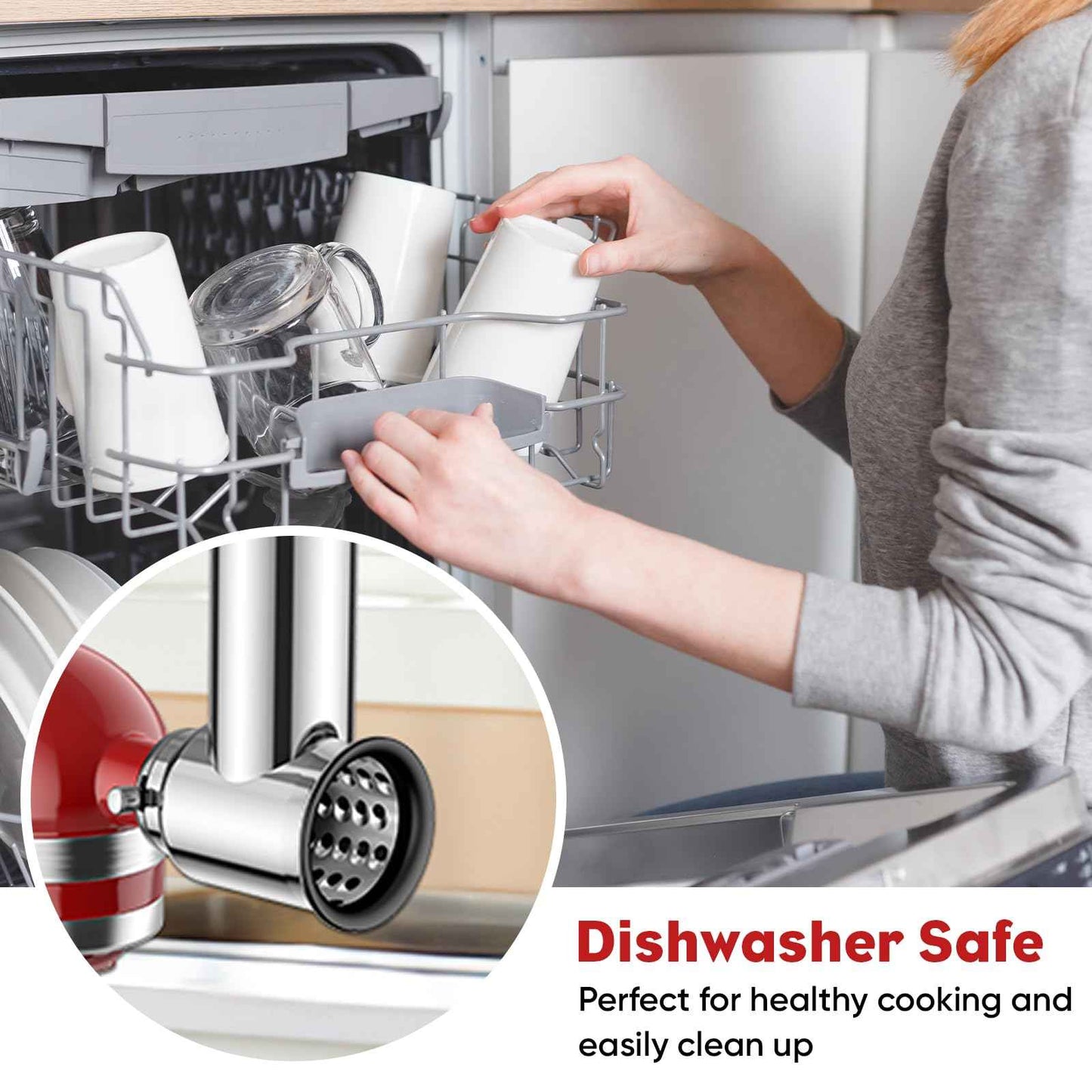 Stainless Steel Slicer Shredder Attachment for KitchenAid Stand Mixer, Cheese Grater Attachment for KitchenAid, Salad Maker, Grinding Powder, Dishwasher Safe with 4 Blades by InnoMoon