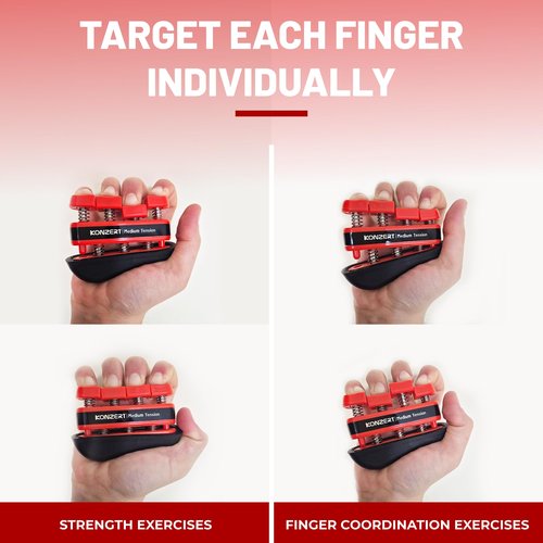 Konzert Finger Strengthener Medium Tension - Grip Strength Trainer, Forearm & Hand Gripper Exerciser, Strengthening Grip for Therapy, Guitar Handgrip, Wrist Strengtheners