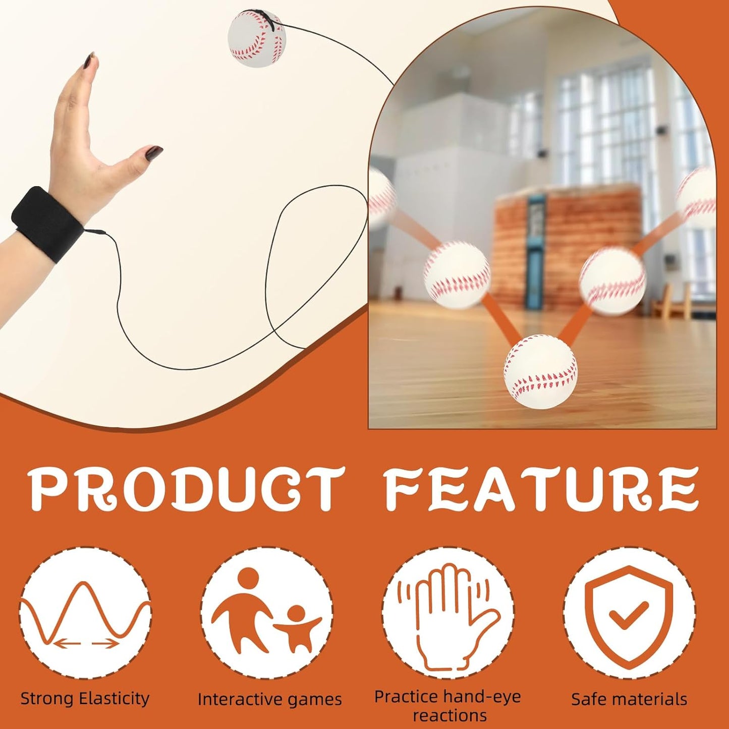 Skiennix Baseballs Wrist Return Ball - 2.36 Inch Rebound Bouncy Ball with Strap | Fun Outdoor Activity for Kids & Adults