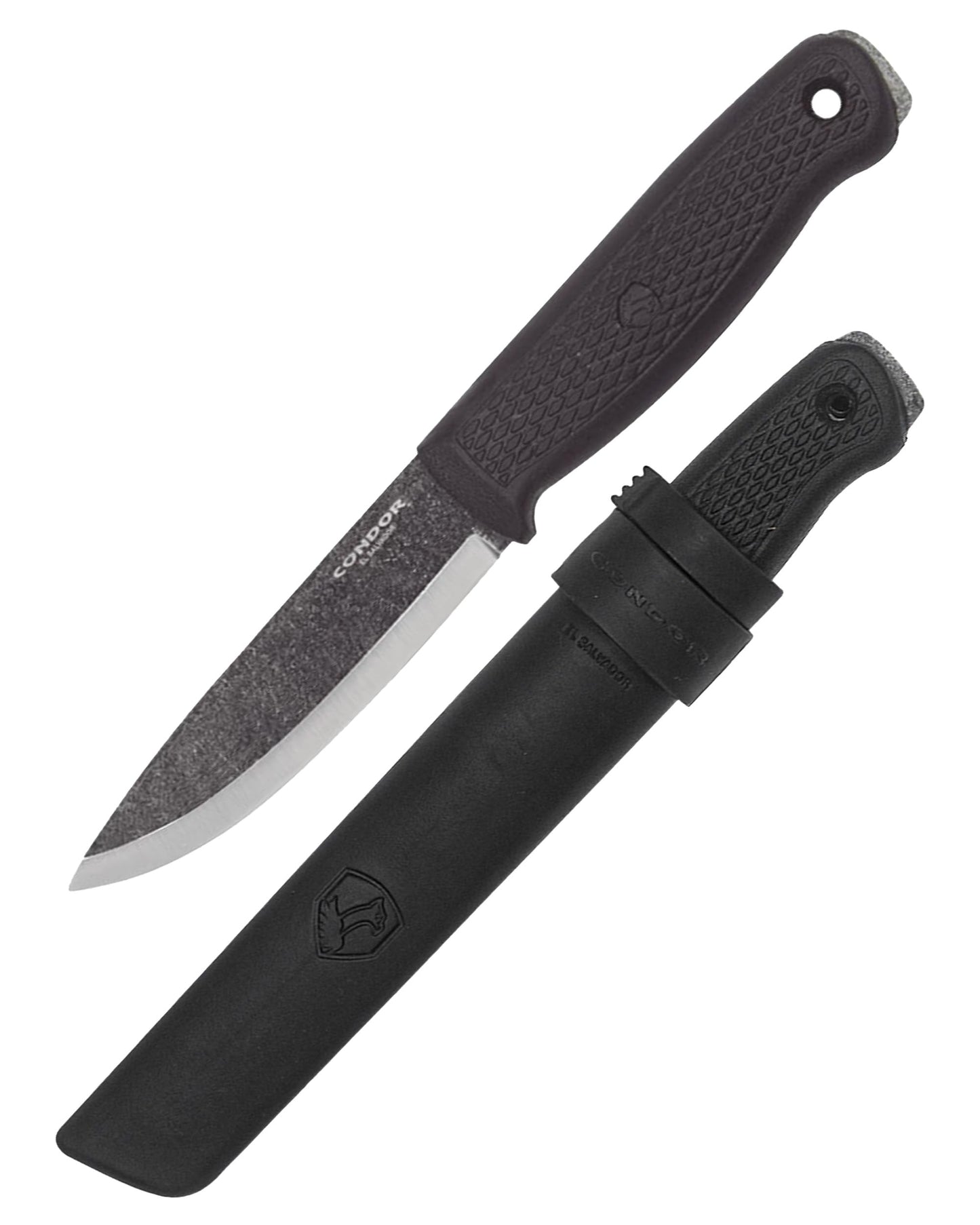 Condor Tool & Knife Terrasaur Bushcraft Knife Black - 1095 High Carbon Steel - Scandi Edge - High Impact Polypropylene Sheath - 3mm Thick - 4.2in Blade - 7.1oz