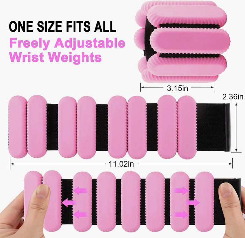 Pilates Wrist & Ankle Weights for Women, Wearable Strong Arm & Leg Weights Set of 2(1Lbs Each), Adjustable Ankle Weights for Walking, Yoga, Dance, Barre,Gym (Pink, 1lbs x2)