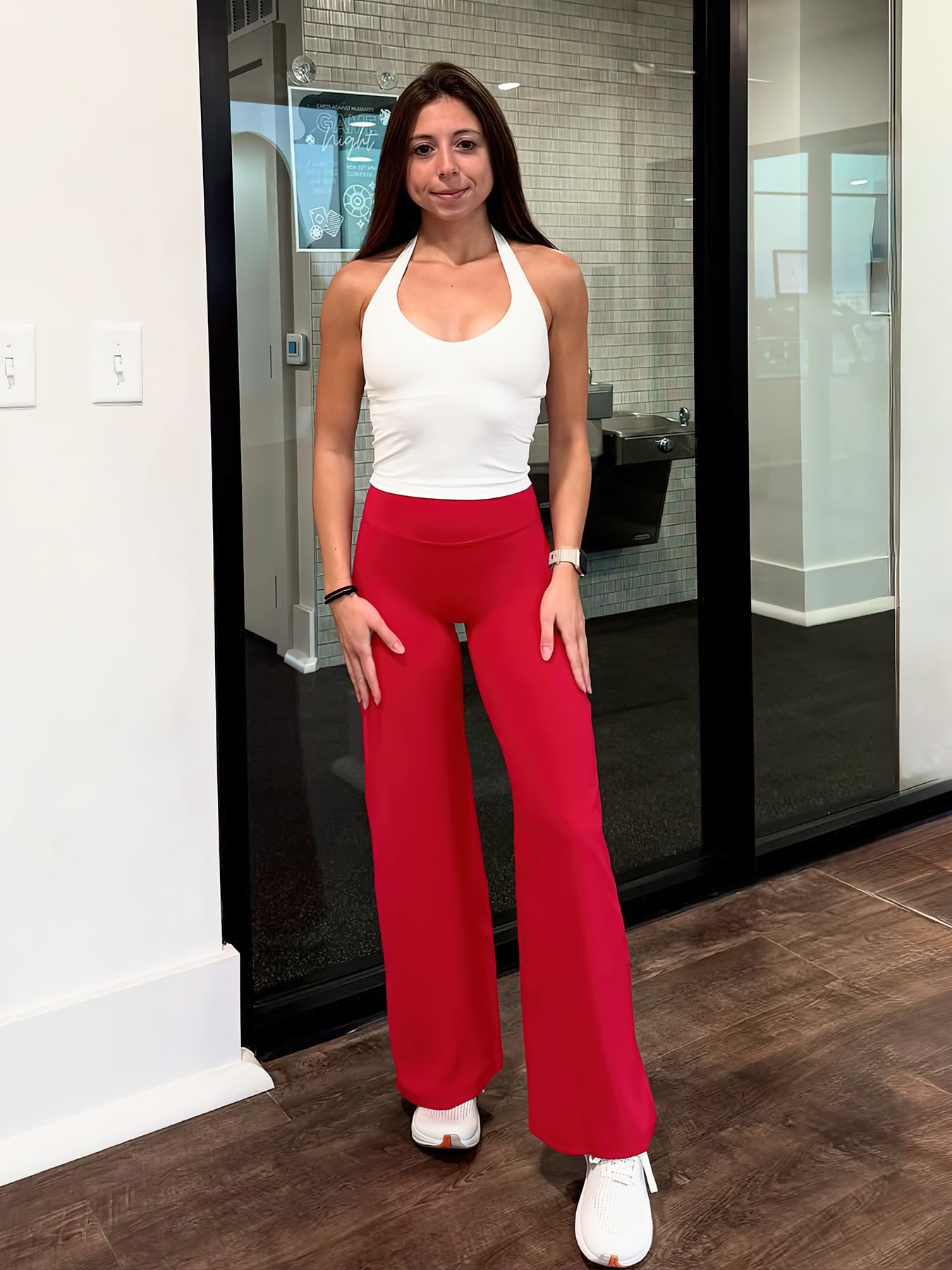 YEOREO Workout Leggings Womens No Front Seam Straight Leggings 29" High Waist Buttery Eddiy Gym Yoga Pants Red XS