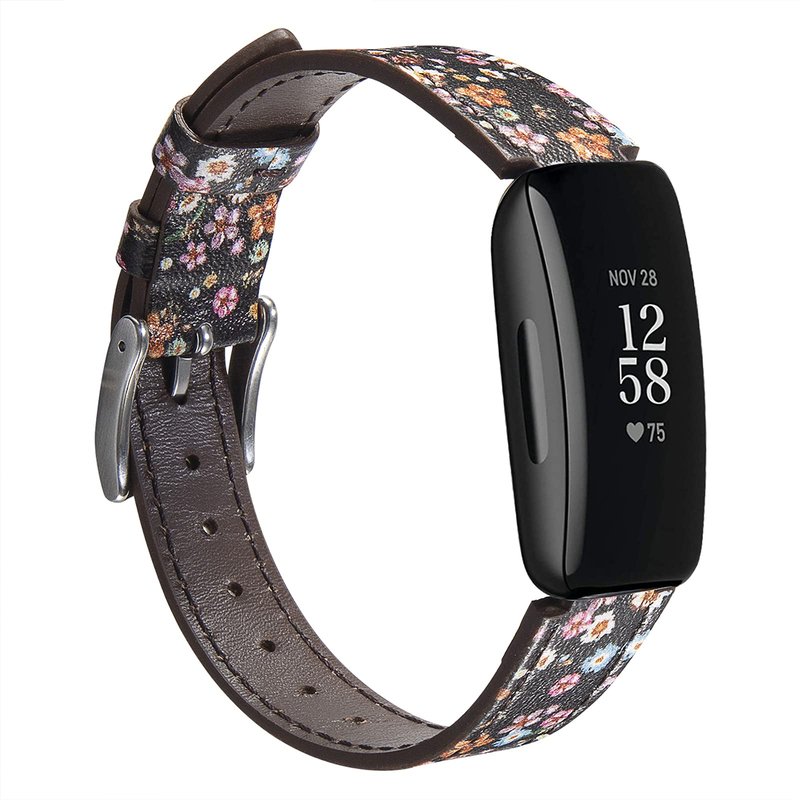 Genuine Leather Bands Compatible with Fitbit Inspire 3/Inspire 2/Inspire HR/Inspire, Classic Replacement Wristbands Straps with Quick Release Women Men Colorful Rose