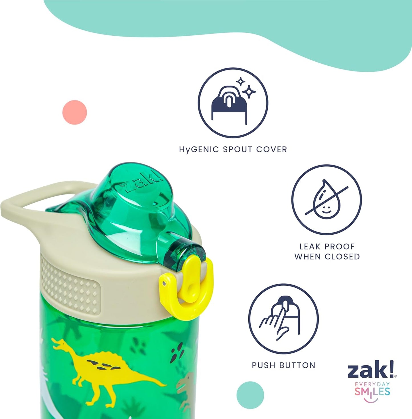 Zak Designs PAW Patrol Sage Kids Water Bottle For School or Travel, 16oz Durable Plastic Water Bottle With Straw, Handle, and Leak-Proof, Pop-Up Spout Cover, 2-Pack Set (Skye & Friends)