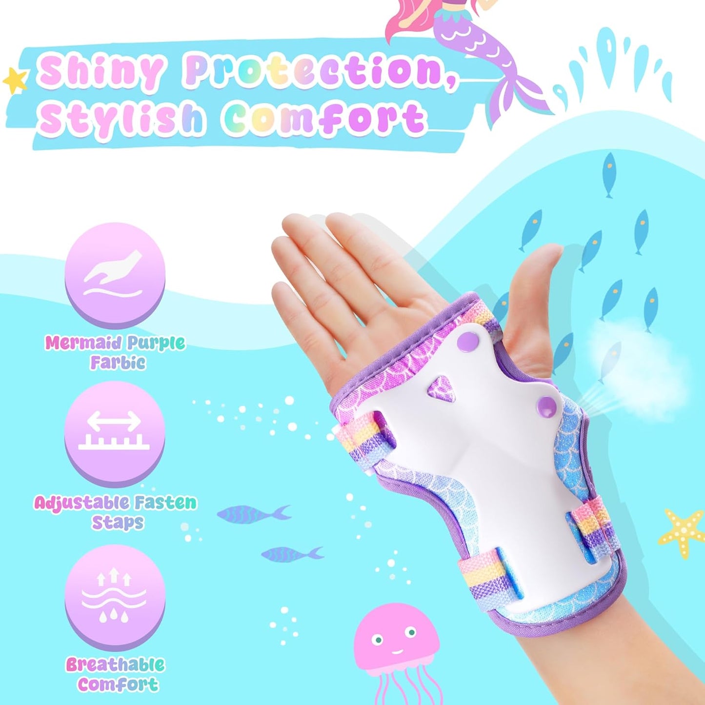 ZOOBLISS Kids Protective Gear Set - Toddler Knee and Elbow Pads with Wrist Guards for Skating | Rainbow