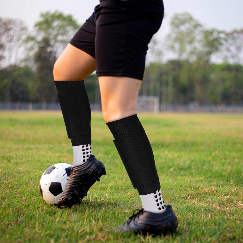 Ultrafun 3 Pairs Leg Sleeves, Pre-cut Soccer Sleeves Compatible with Grip Socks, Shin Guards Sleeves for Soccer, Football, Basketball, Rugby (Black, M)