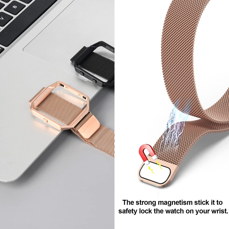 Wongeto Metal Band Compatible with Fitbit Blaze Bands with Metal Frame,Stainless Steel Mesh Loop Adjustable Wristband Replacement Strap for Women Men Compatible with Fitbit Blaze (Rose Gold)