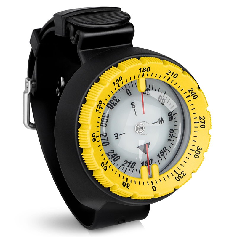 Scuba Compass, Professional Waterproof 5ATM Dive Wrist Compass with TPU Band for Outdoor Sports Diving, Sailing, Hiking, Survival Emergency (Yellow)