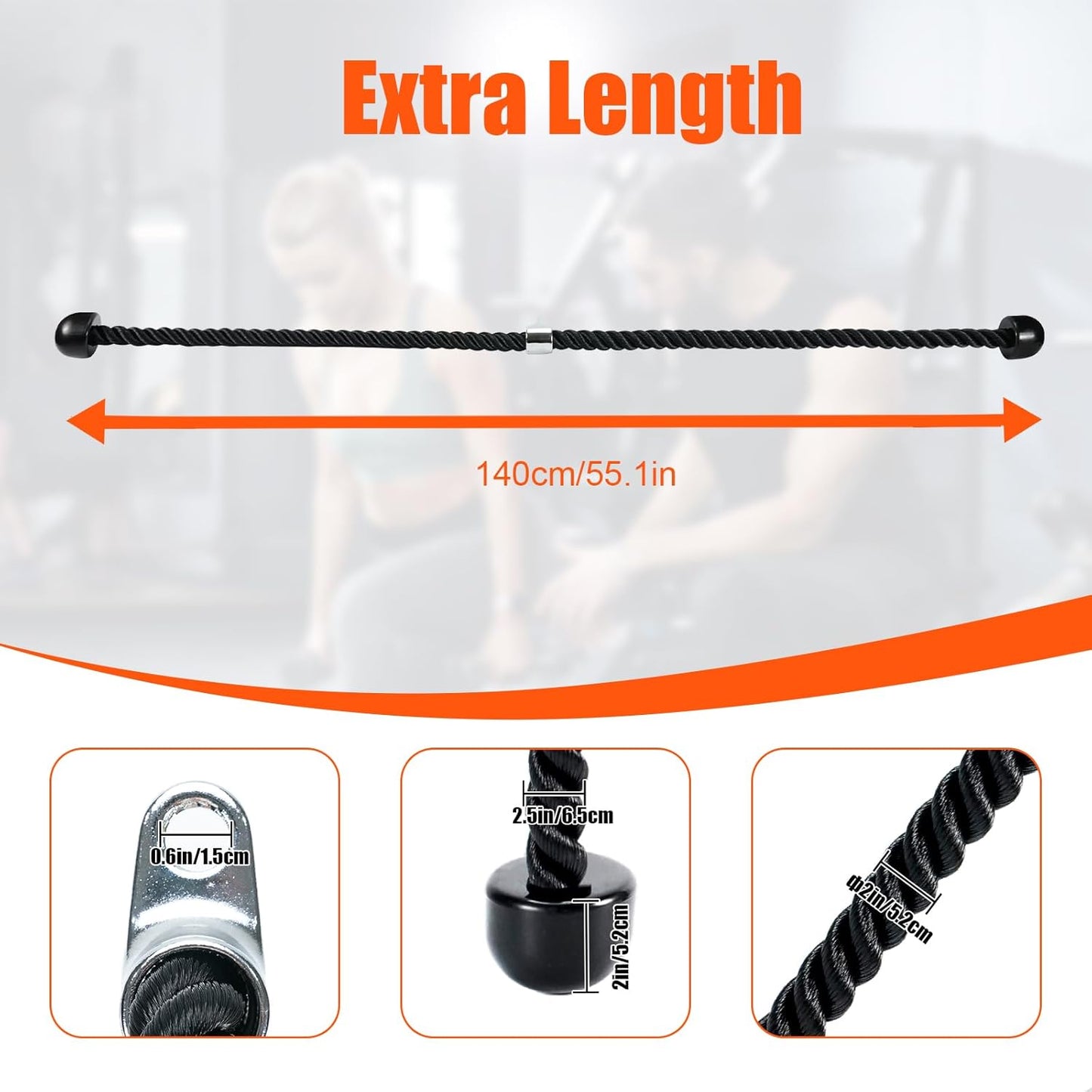 Skiennix Tricep Pull Down Rope - 55 Inch Exercise Cable with Latch for Gym Workouts