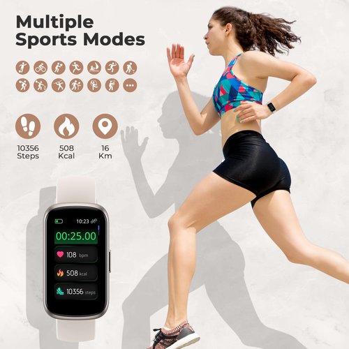 TIFOZEN Fitness Tracker with 24/7 Heart Rate, Blood Oxygen, Sleep Monitor, 3ATM Waterproof Fitness Watch/Smart Watch/Activity Tracker, Pedometer/Step Counter, Calorie Tracker for Women Men, Starlight