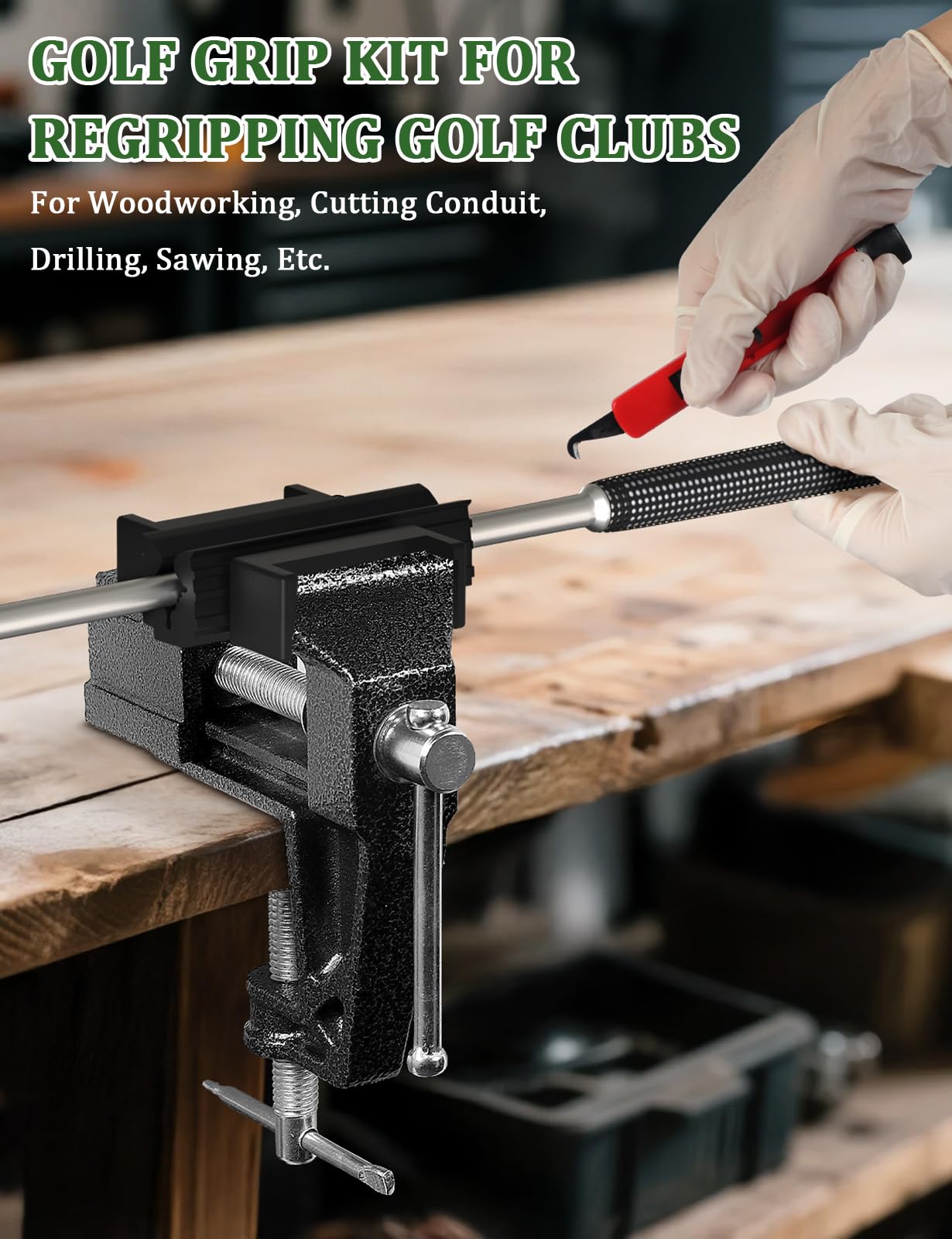 Golf Grip Kit for Regripping Golf Clubs, Portable Table Vise Rubber Clamp for Golf Grip Removal Tool, Golf Club Regripping Kit(Solvent Not Included)