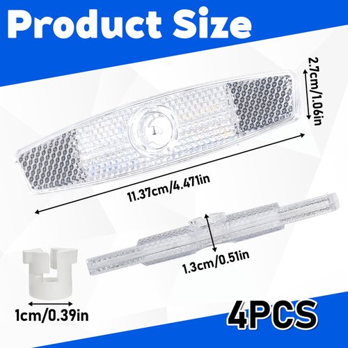 4 Pack Bike Wheel Reflectors, Bicycle Spoke Safety Reflectors for Night Riding, Quick Mount Reflective Rim Lights Safe Warning Bike Decoration Accessories for Road, Mountain Commuter Bikes (White)