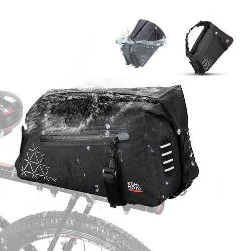 KEMIMOTO Bike Bag Full Waterproof, Bike Rear Rack Bag 16L Capacity, Bicycle Trunk with Two Shoulder Straps for Road and Mountain Cycling Travel (Black)