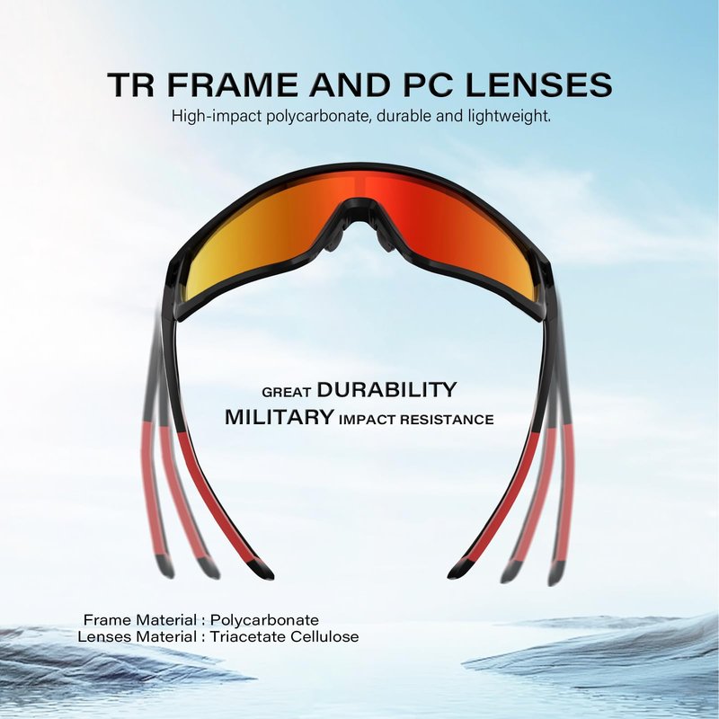WGKVP Polarized Sports Sunglasses for Men and Women, UV403 Protection, Running and Cycling glasses (Black Red)