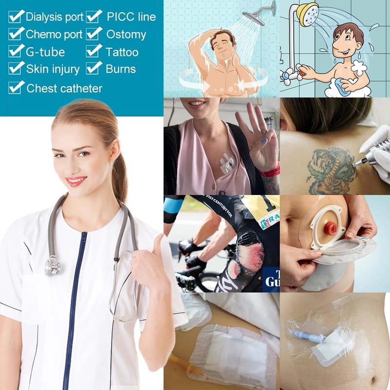 Sibba 30PCS Wound Bandages Protectors 9”x 9” Clear Large Ostomy Bag Showerproof Adhesive Bandages Shower Cover Shields Film Dressing for Showering Moisture Barrier Adhesive Tattoo Aftercare Bath Patch