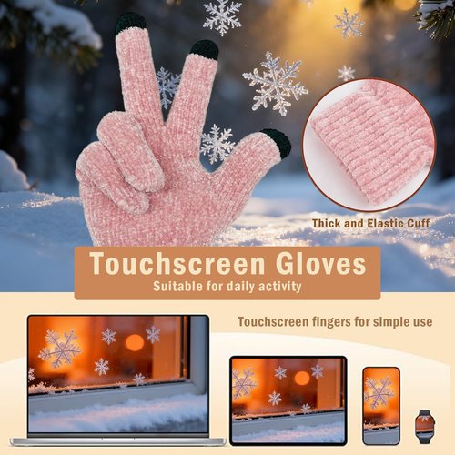 Cyihual Winter Beanie Hat Knit Scarf Touchscreen Gloves Set for Women Gift Set