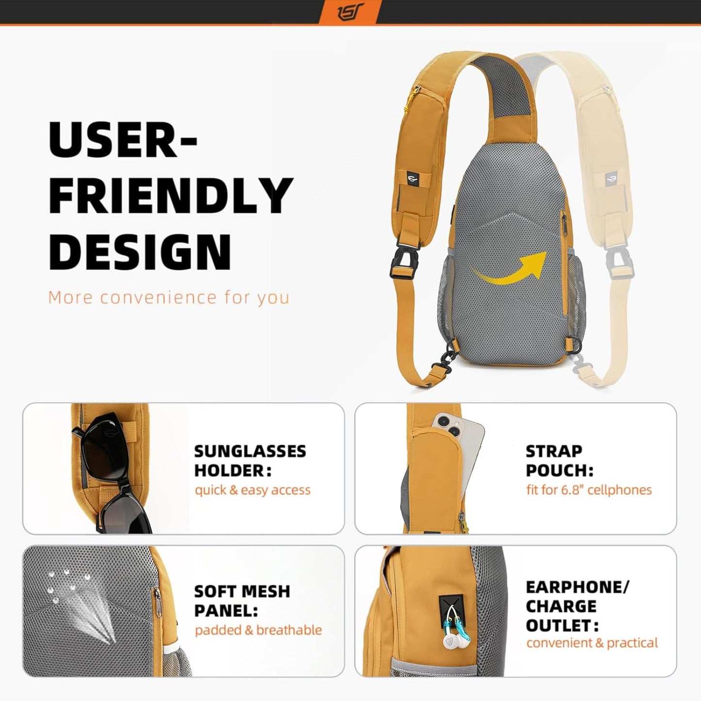 SKYSPER Sling Bag - RFID Crossbody Backpack for Travel & Hiking | Unisex Apricot Daypack