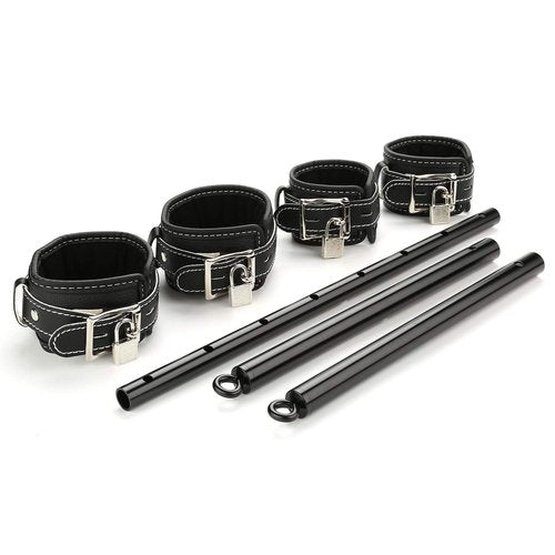 Adjustable Black Spreader Bar Set with Black with Plush Leather Straps Set Sports Training