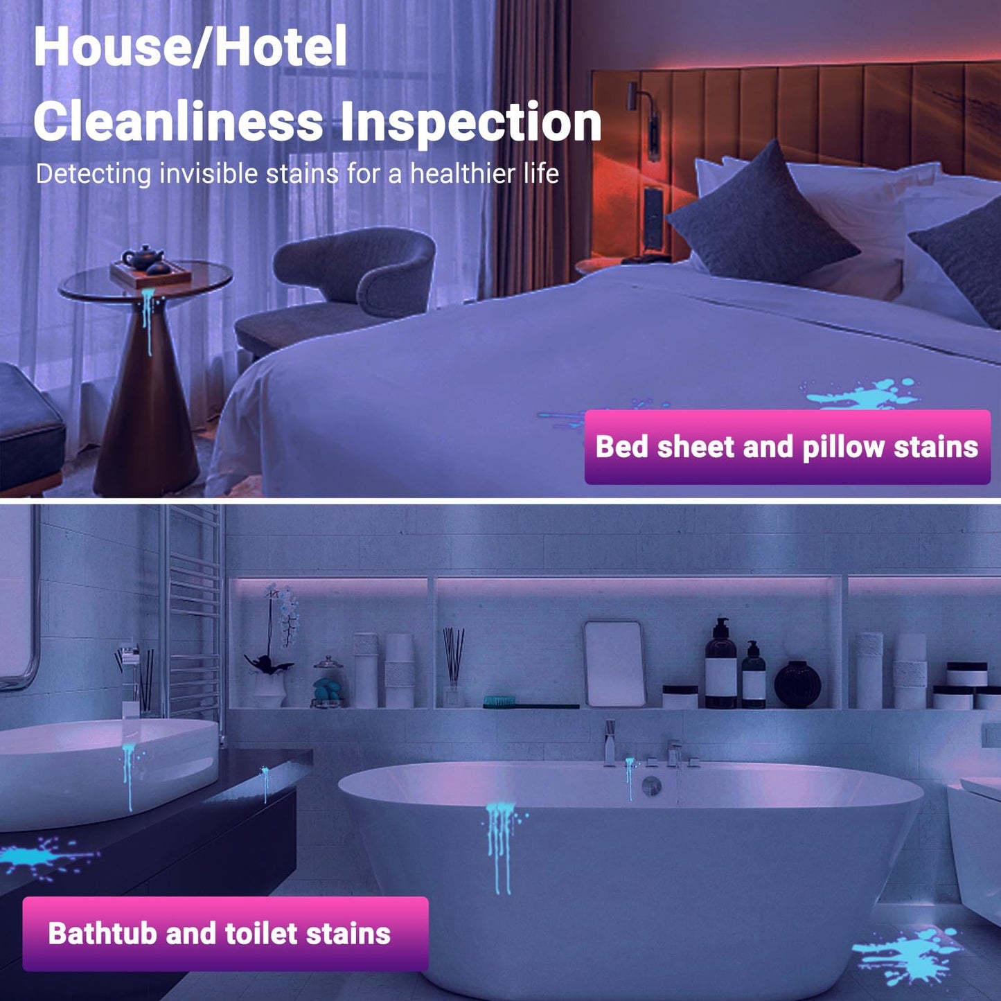 UV Black Light Flashlight Mini, 395nm Pen Light with Clip, Ultraviolet Blacklight for Pet Urine Detection, Waterproof Detector Light for Dry Stains, Bed Bug, Scorpion, Hotel Inspection-2 Pack