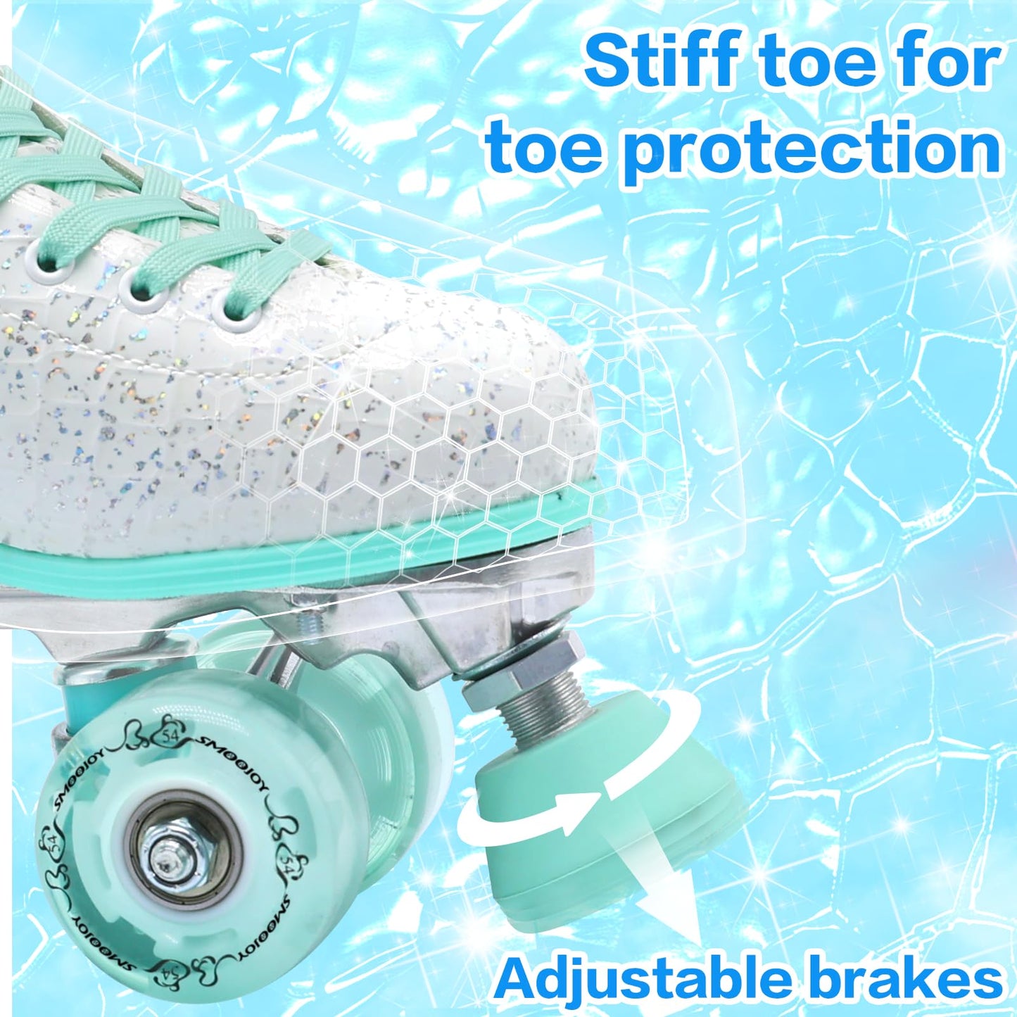 SMOOJOY Roller Skates for Women Girls and Kids, Light Up Wheels - White Quad Outdoor PU Leather High-Top Design Derby Rollerskates for Beginners Youth Sizes 2 3 4 5 6 7 8 9 10 11
