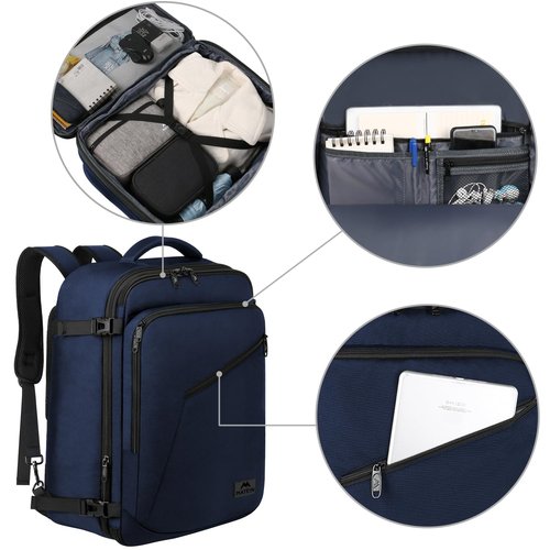 MATEIN Backpack for Travel, 27L Water Resistant Carry on Backpack Fits Overhead Bin, Convertible Work Daypack with 2 Handles, Hiking Daypack for Outdoor Sport,Travel Gifts for Men Women, Blue