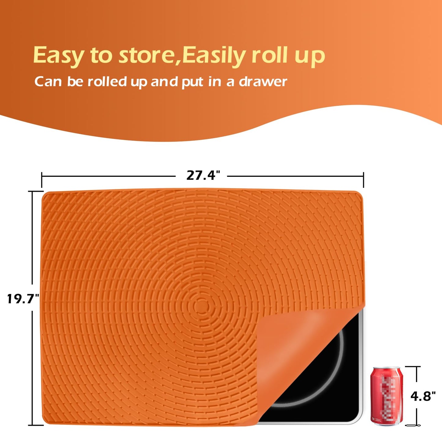 Stove Top Covers for Electric Stove 28" x 20",Silicone Stove Cover Mat Stove Top Protector,450°F Heat Resistance for Glass Stove Top,Dish Drying Mat for Kitchen RV Cooktop Protector (Orange)