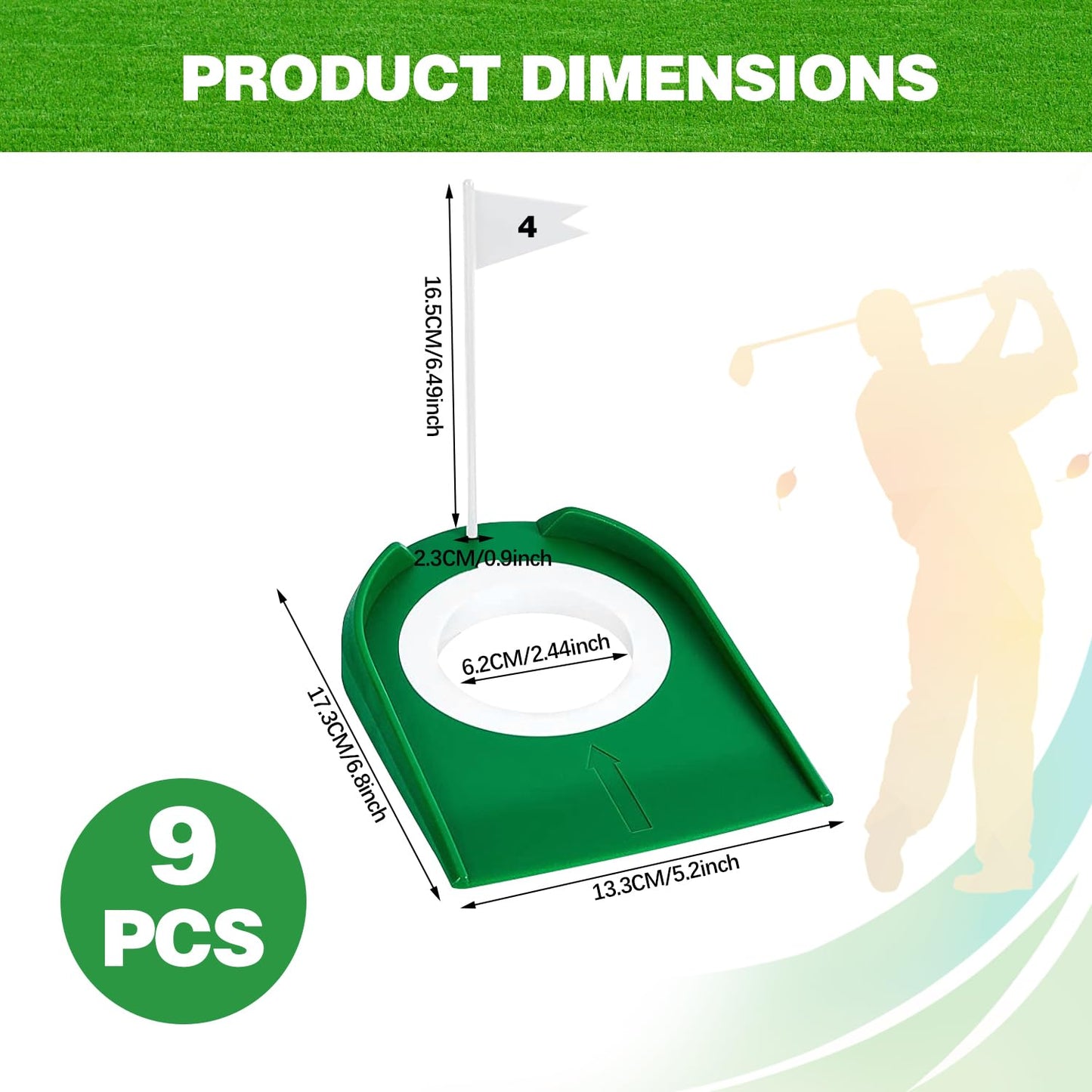 9 Pack Golf Putting Cup and Flag Plastic Golf Putting Practice Training Aids Indoor and Outdoor Training for Kids Men Women Office Backyard Garage Accessories