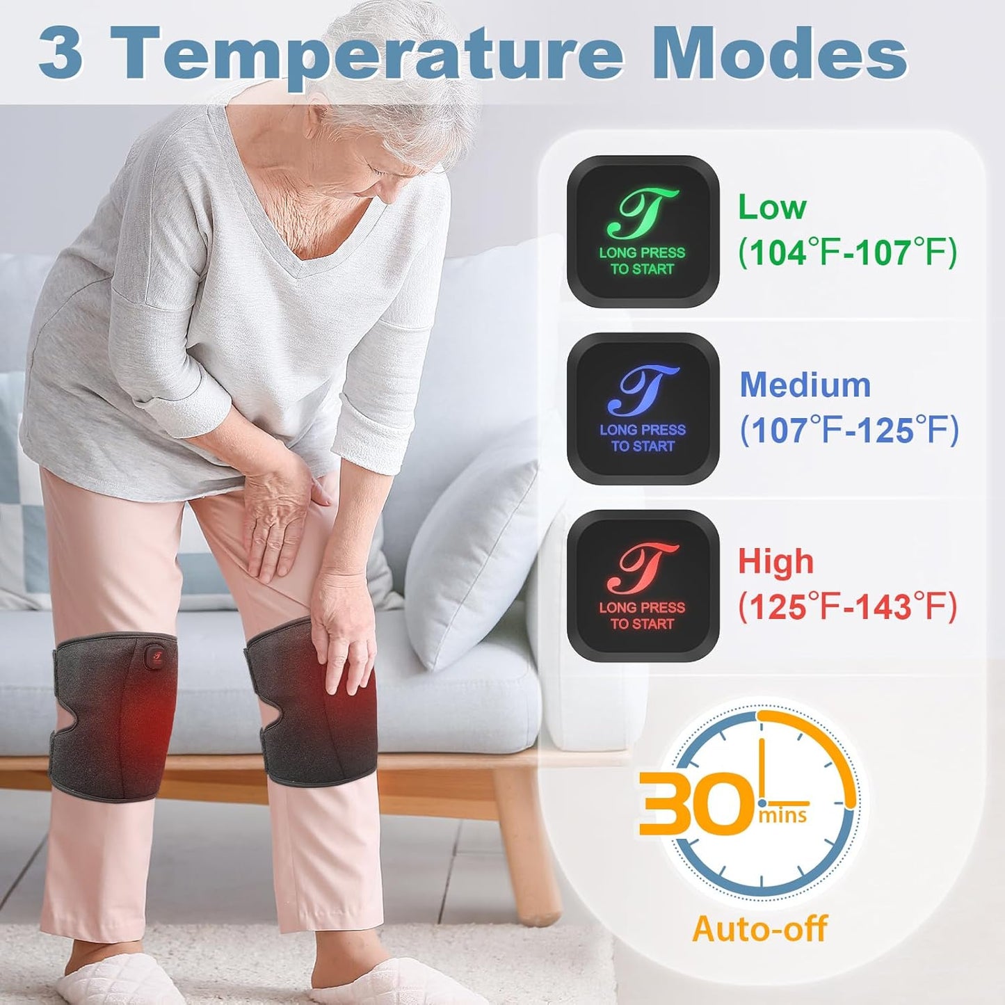Skiennix Heated Knee Brace - Cordless Heating Pad for Arthritis Relief | 3 Temperature Modes, Black