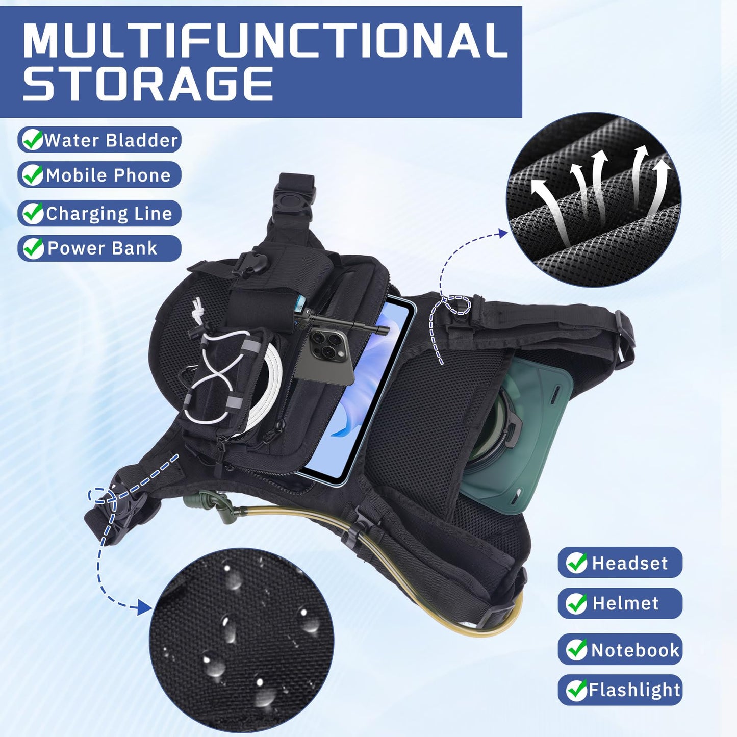 Sling Vest Chest Bag with 2L Water Bladder Gear Holster Running Vest Hydration Backpack Lightweight Adjustable Daypack Reflective Bag for Hiking Running Cycling Race Marathon for Women Men