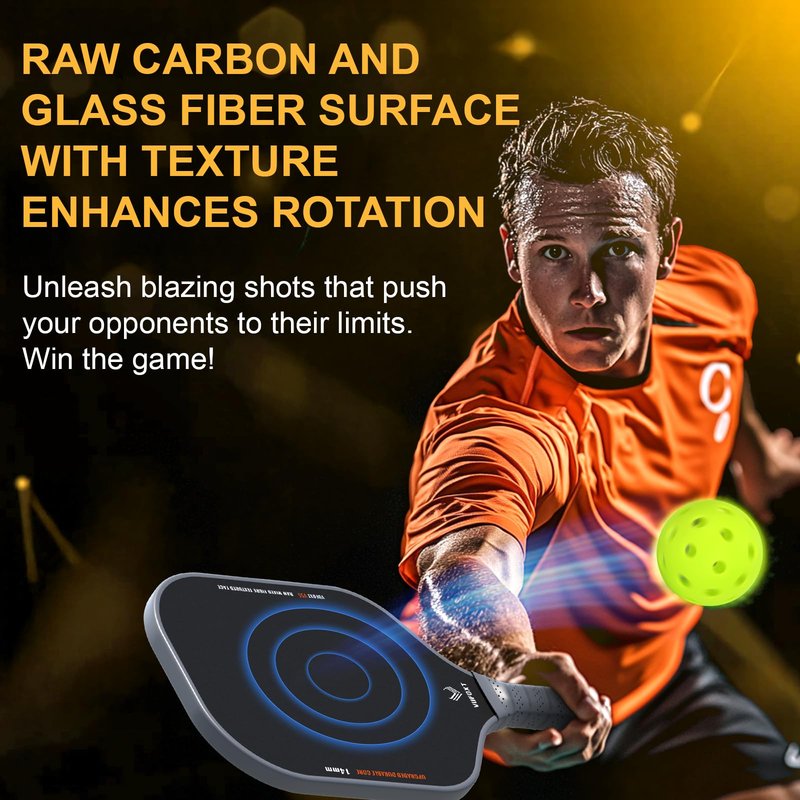 Pickleball Paddles Set of 2, Lightweight Raw Carbon and Glass Fiber Surface Pickleball Racket Set with 14mm PP Honeycomb Core, USAPA Compliant, 4 Pickle Balls, 4 Tapes, 1Bag, 1 Paddle Cleaner