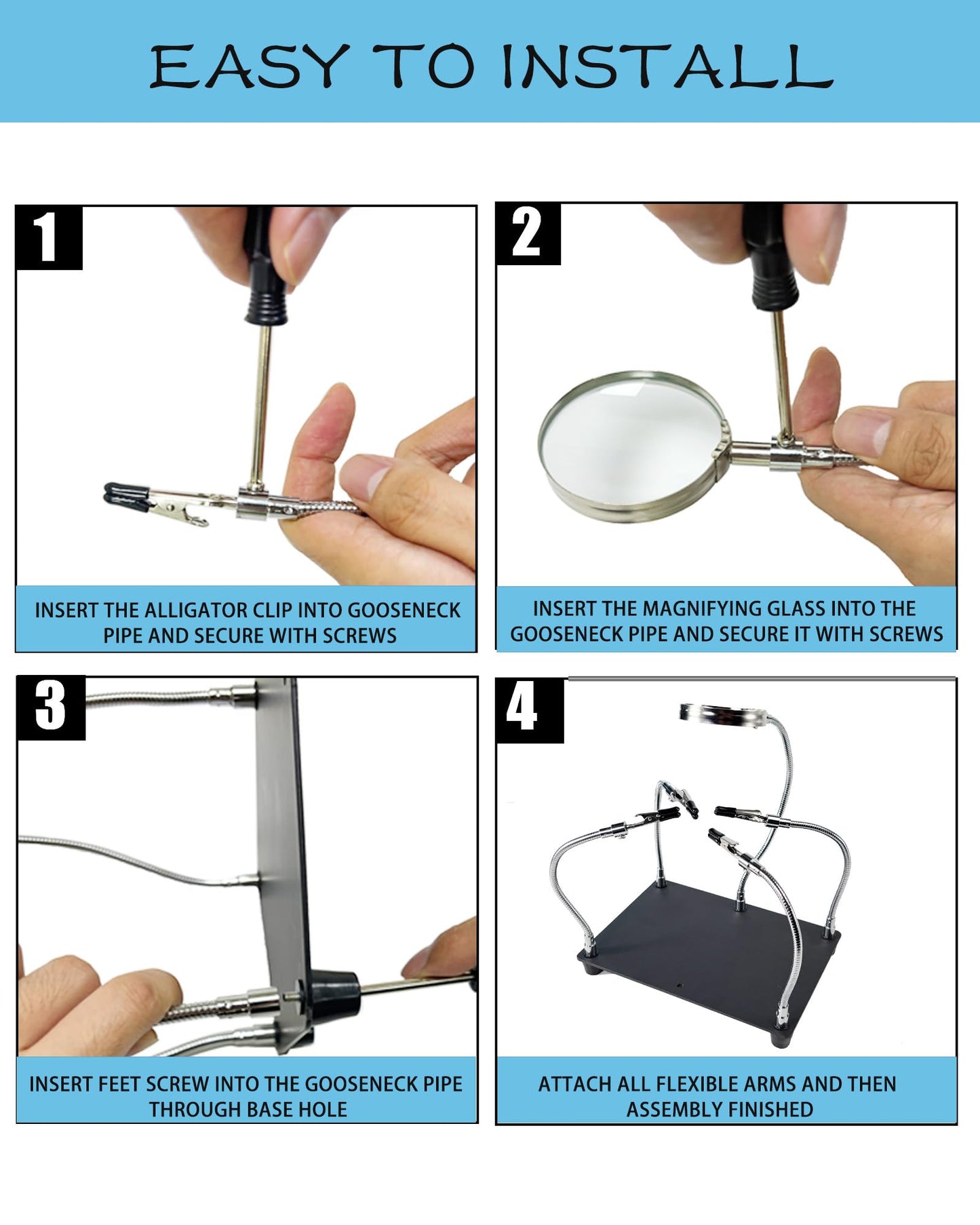 Kaisiking Helping Hands Soldering Station with Magnifying Glass, PCB Holder 4 Flexible Arms Magnifier and Third Hand Soldering Tool for Electronic Repair Soldering Jewelry Crafts