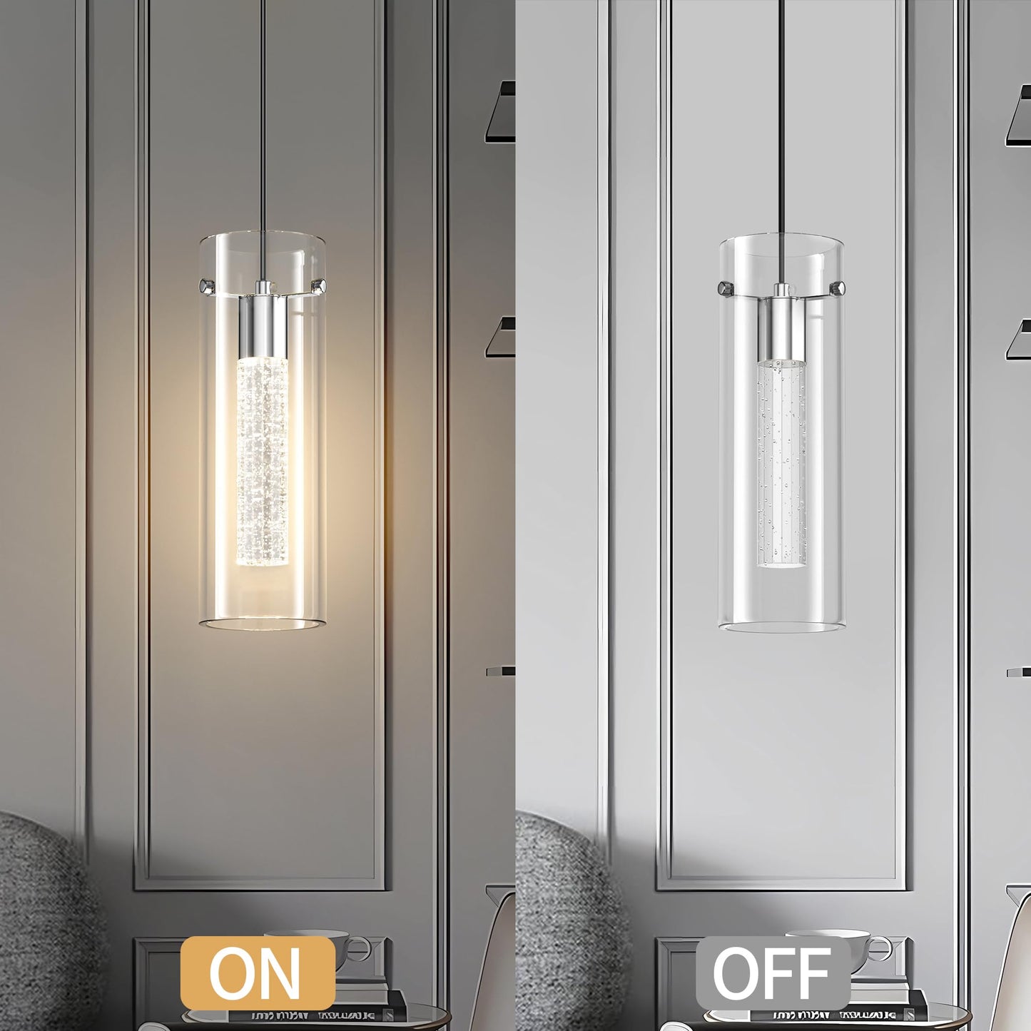 Aipsun Pendant Lights Kitchen Island 3 Pack Crystal Bubble Glass Hanging Light Fixtures 3000K Modern LED Kitchen Pendant Lighting Fixtures Ceiling