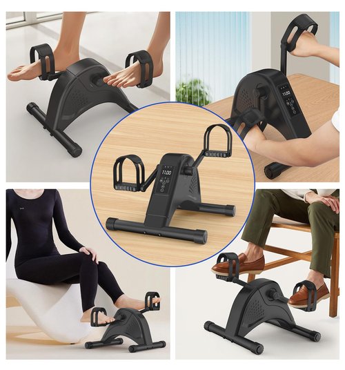 12-Levels Mini Exercise Bike Under Desk with LCD Display, Quiet Electric Bidirectional Bicycle Pedals for Home for Seniors, Stationary Bike Under Desk for Leg & Arm Physical Therapy Exerciser, Black