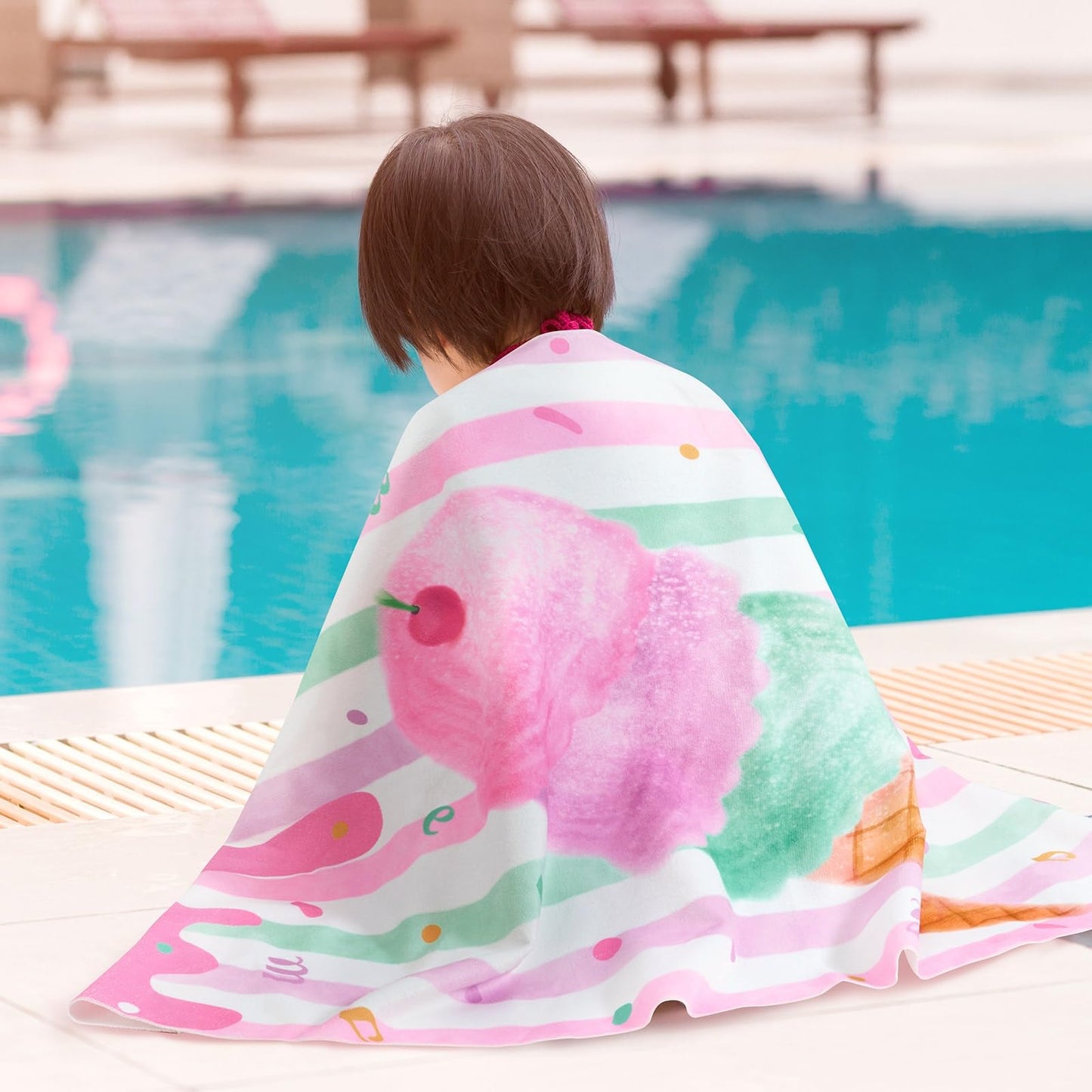 WERNNSAI Kids Beach Towel for Girls - 30” x 60” Ice Cream Sand Free Swim Towels for Girls Bath Pool Camping Travel Towel Quick Dry Ultra Absorbent Super Soft Beach Blanket Bath Shower Towel