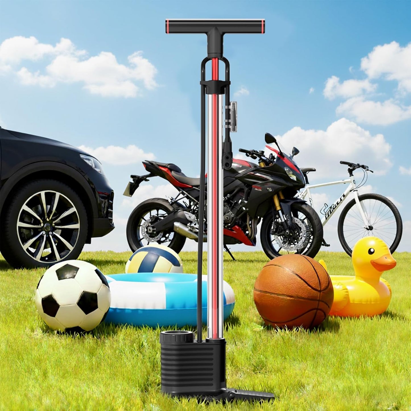 Bike Pump - Skiennix 160 PSI Bicycle Tire Pump with Transparent Cylinder & Precision Gauge | Effortless for Presta & Schrader Valves