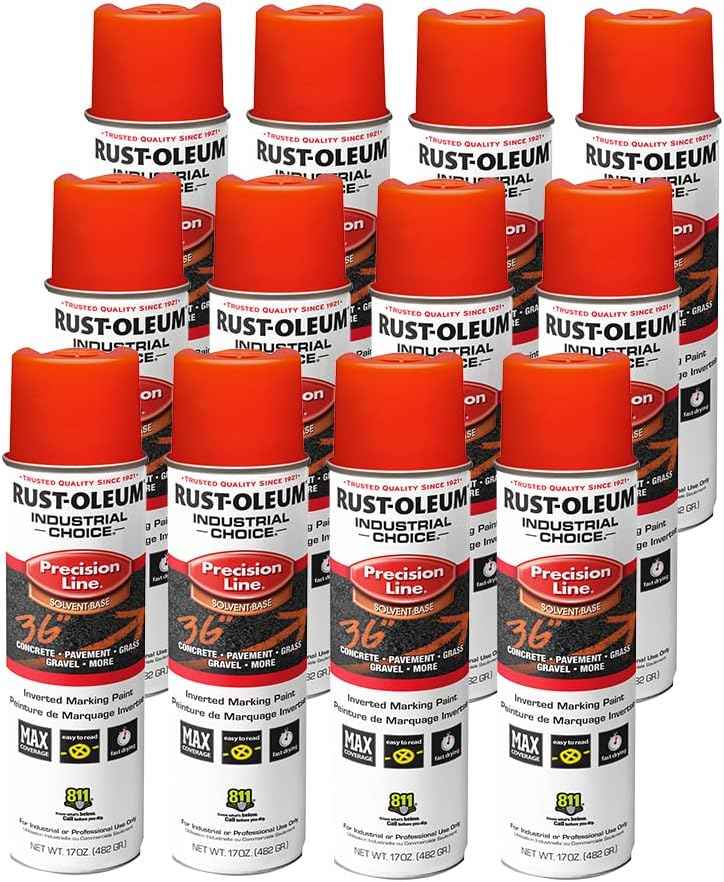 Fluorescent Orange Marking Spray Paint - Rust-Oleum 12 Pack, 17 Oz Inverted Solvent-Based