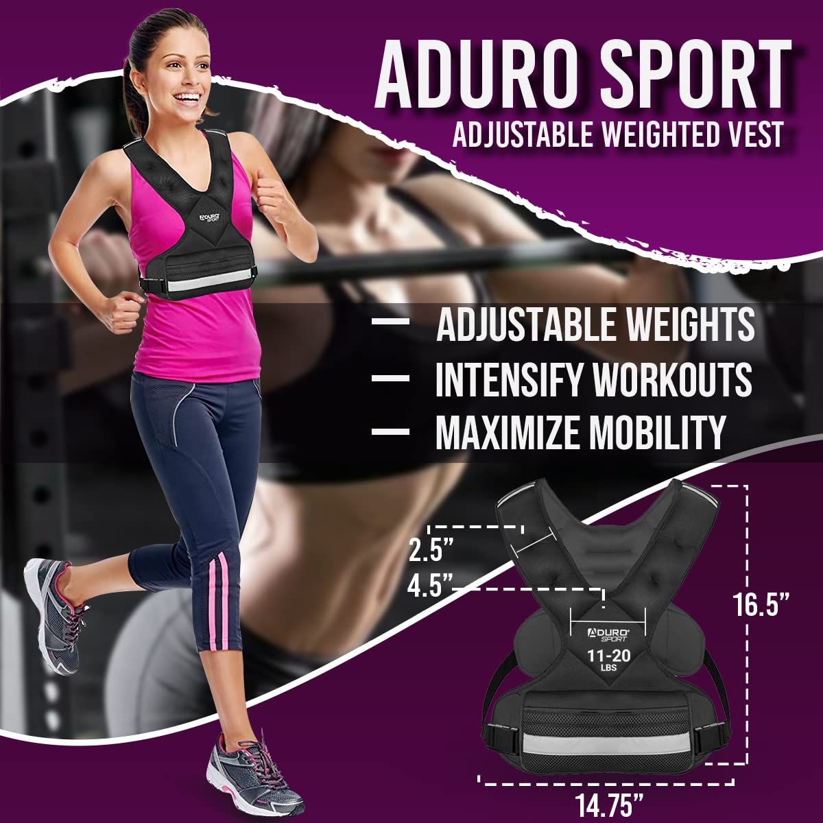 Adjustable Weighted Vest 4-10lbs/11-20lbs/20-32lbs/26-46lbs for Men, W